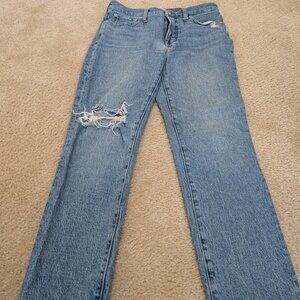 Madewell The Perfect Vintage Straight Leg Denim Jeans Womens 27 Blue Distressed